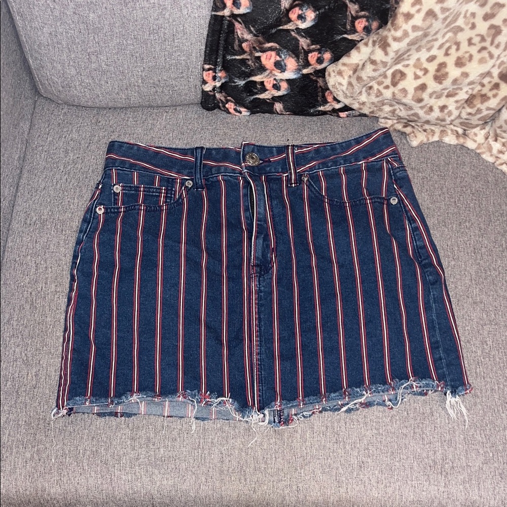 American Eagle Outfitters Blue and Red Striped Mini Skirt